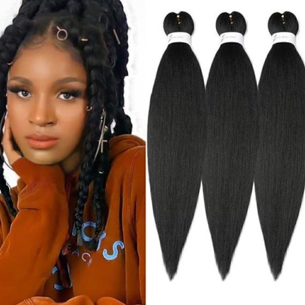 Easy Braid Pre-Stretched Braiding Hair 4-Pack 26" Black #1 NWT